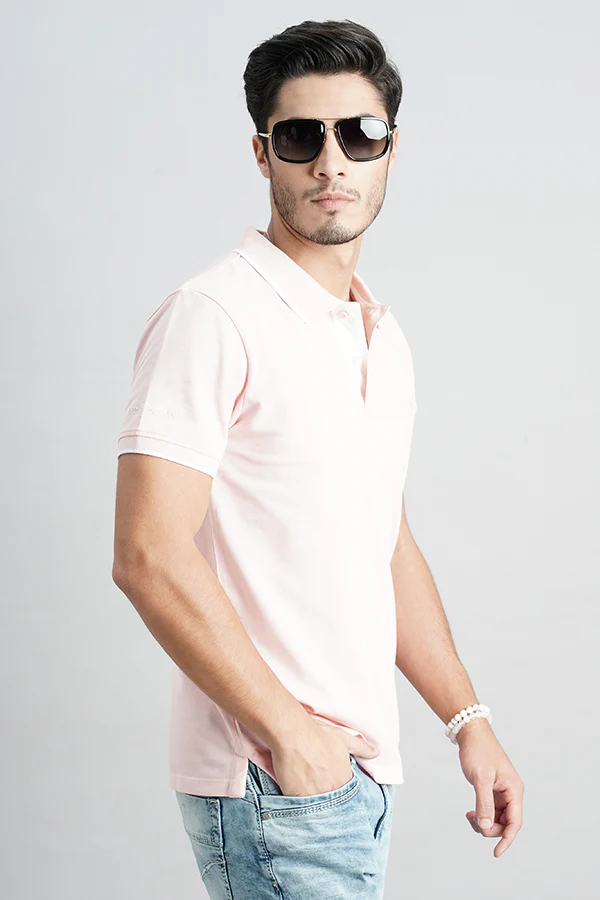 Baby Pink Half Sleeve Pique Polo Tee - Image 3