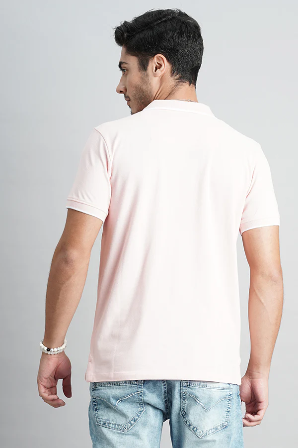 Baby Pink Half Sleeve Pique Polo Tee - Image 4