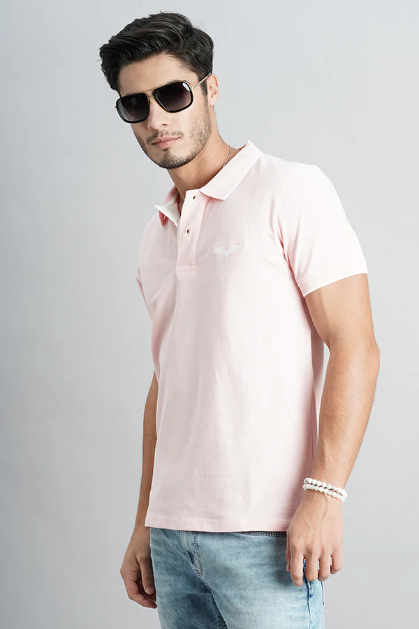 Baby Pink Half Sleeve Pique Polo Tee - Image 5