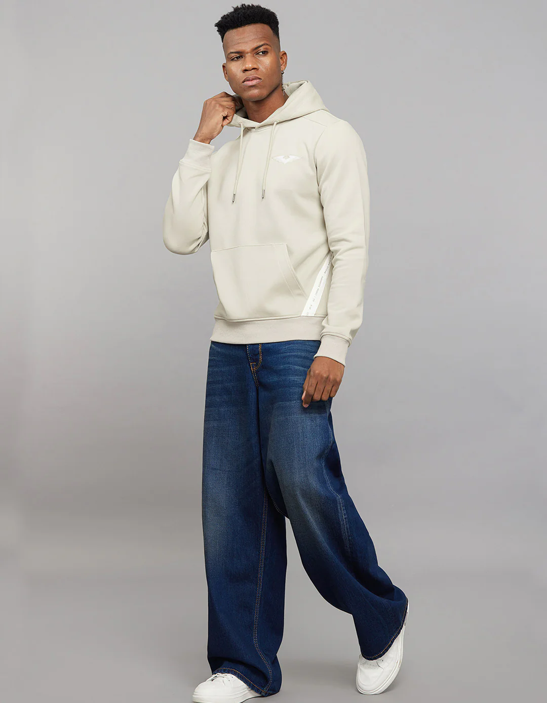 Beige Full Sleeves Hoodie With Front Kangaroo Pockets - Image 4