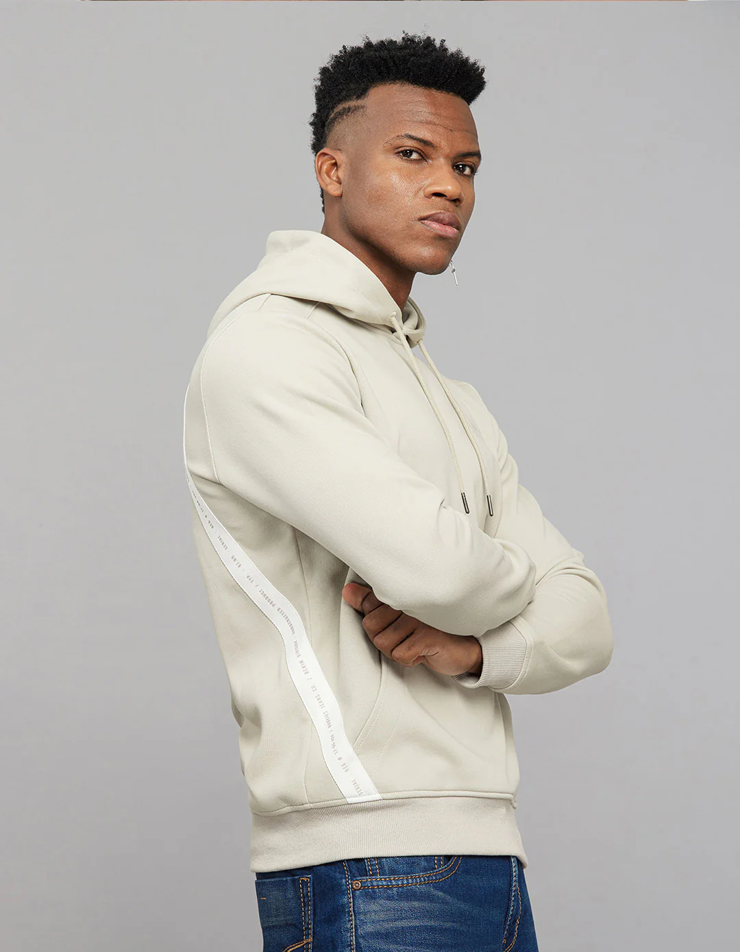 Beige Full Sleeves Hoodie With Front Kangaroo Pockets - Image 5