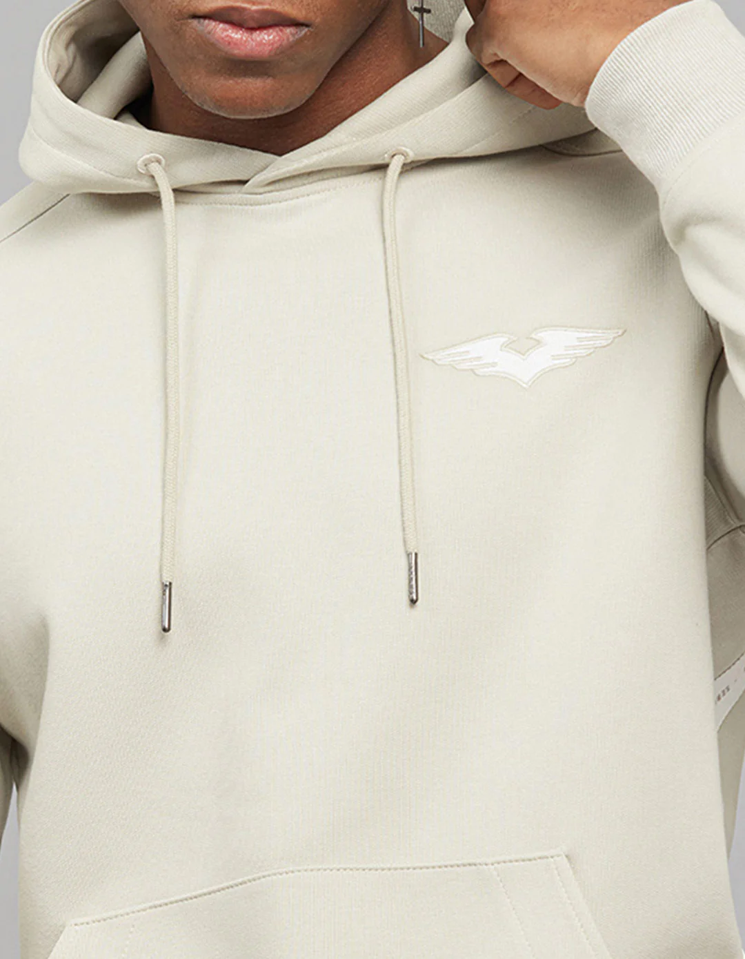 Beige Full Sleeves Hoodie With Front Kangaroo Pockets - Image 8