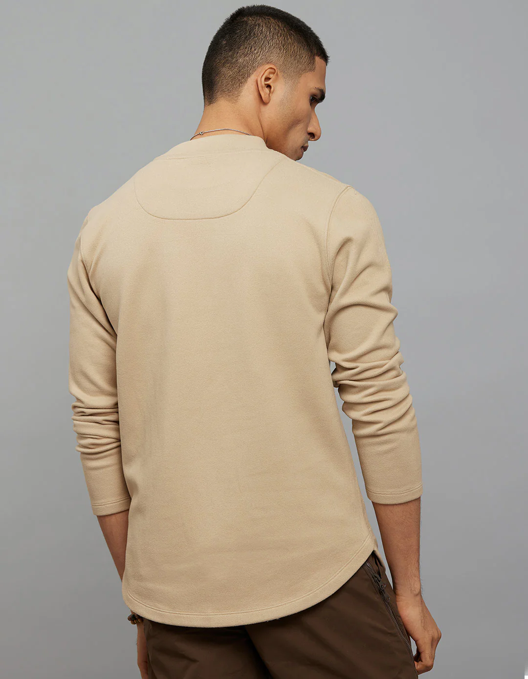 Beige Round Neck Full Sleeves Sweatshirt - Image 3
