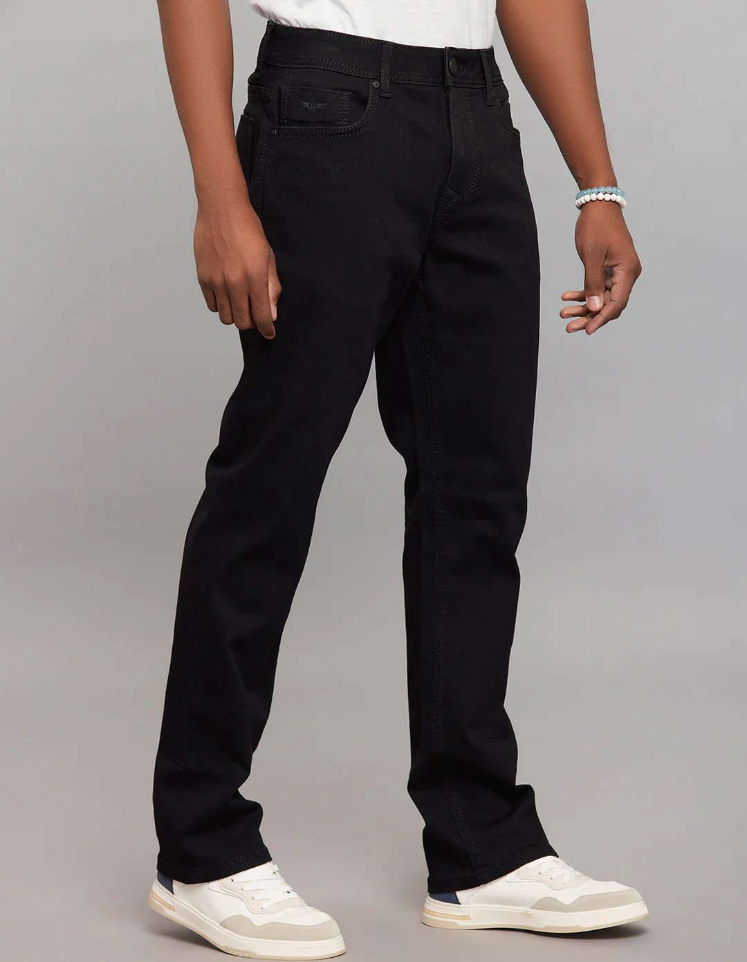 Black 5 Pocket Midrise, Comfort And Straight Fit Stretch Jeans - Image 4
