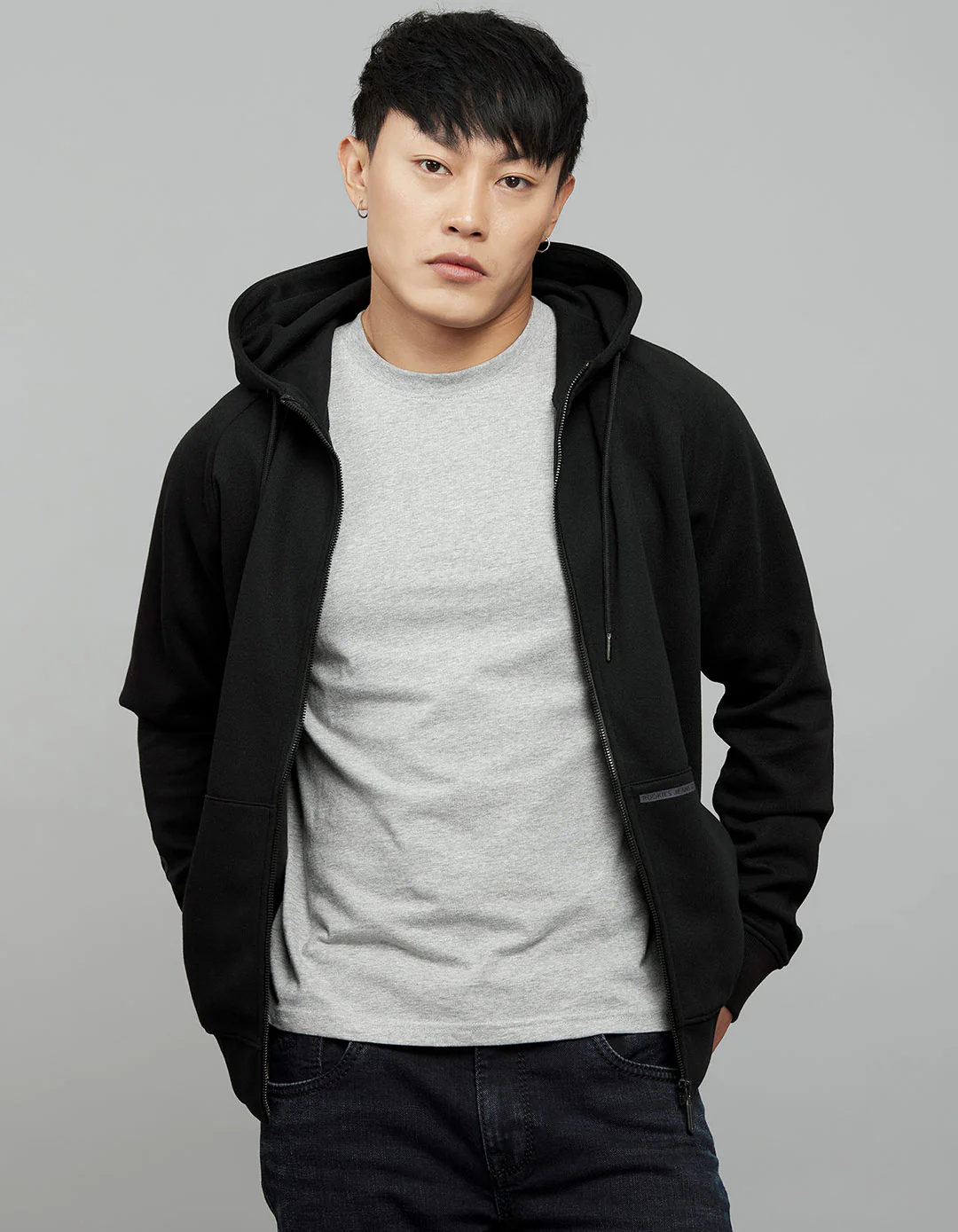 Black Full Sleeves Hoodie With Front Kangaroo Pockets - Image 3