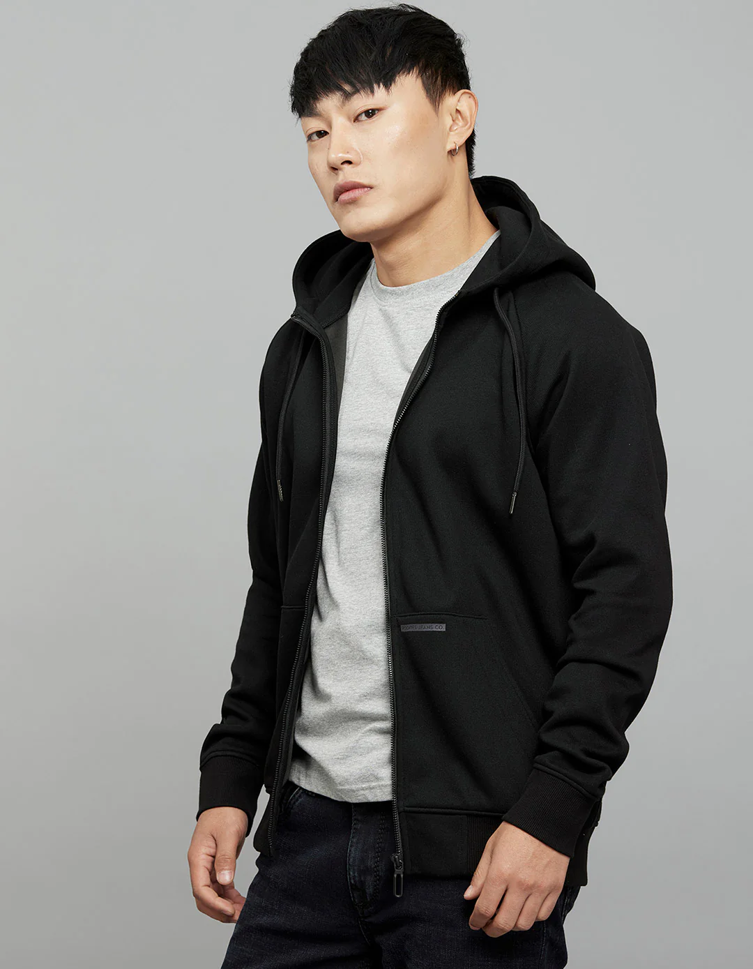 Black Full Sleeves Hoodie With Front Kangaroo Pockets - Image 4