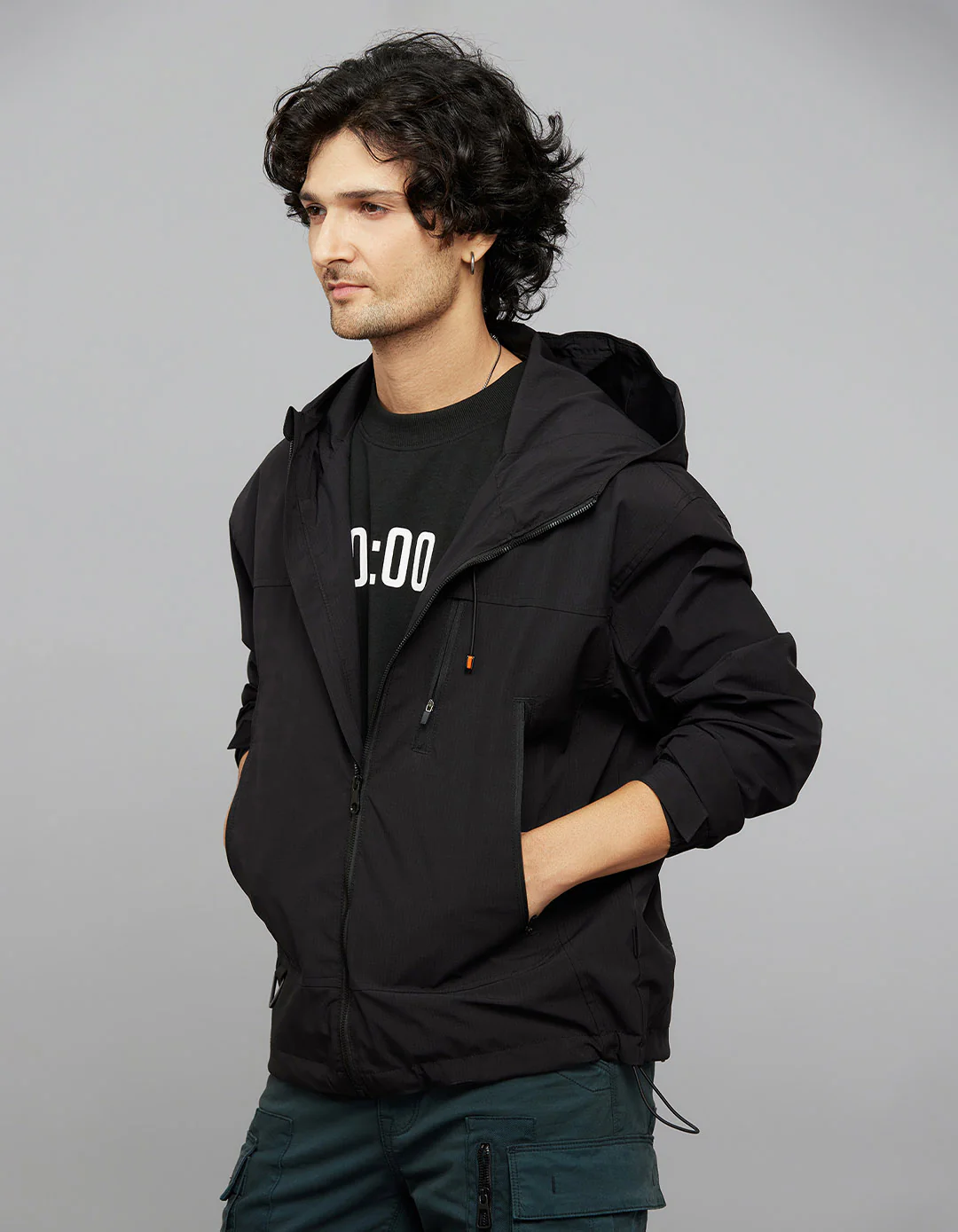 Black Zipper Front Closure Long Sleeves Utility Jacket - Image 3