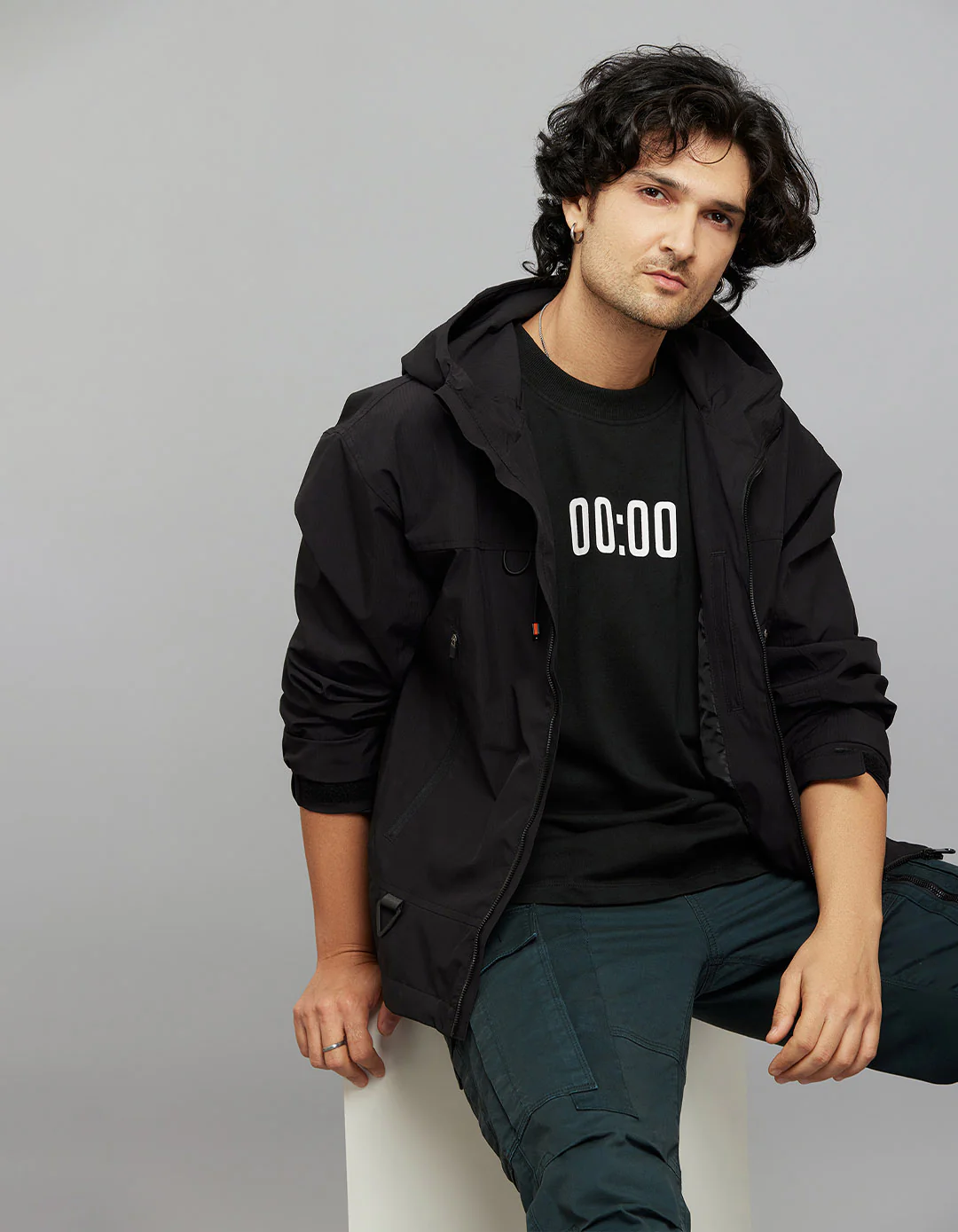 Black Zipper Front Closure Long Sleeves Utility Jacket - Image 4