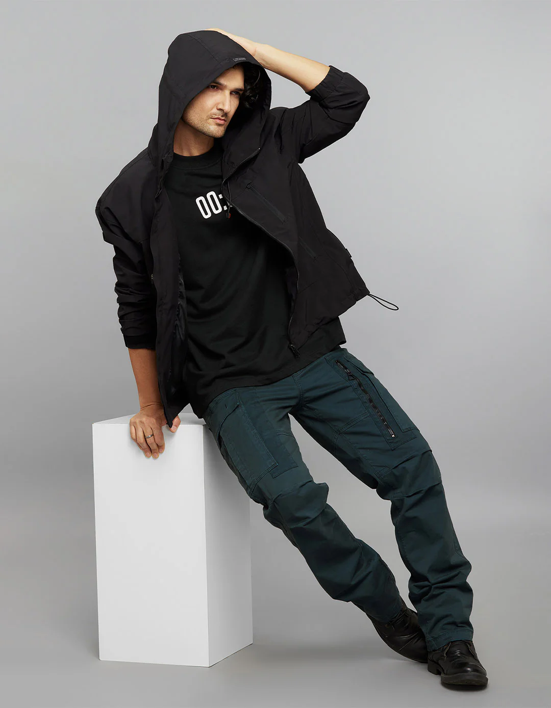 Black Zipper Front Closure Long Sleeves Utility Jacket - Image 5