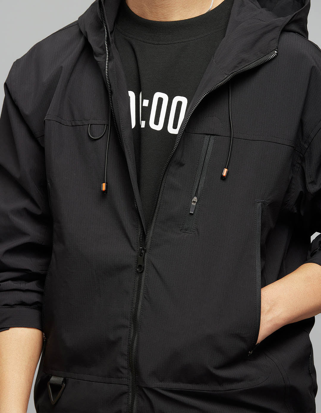 Black Zipper Front Closure Long Sleeves Utility Jacket - Image 6