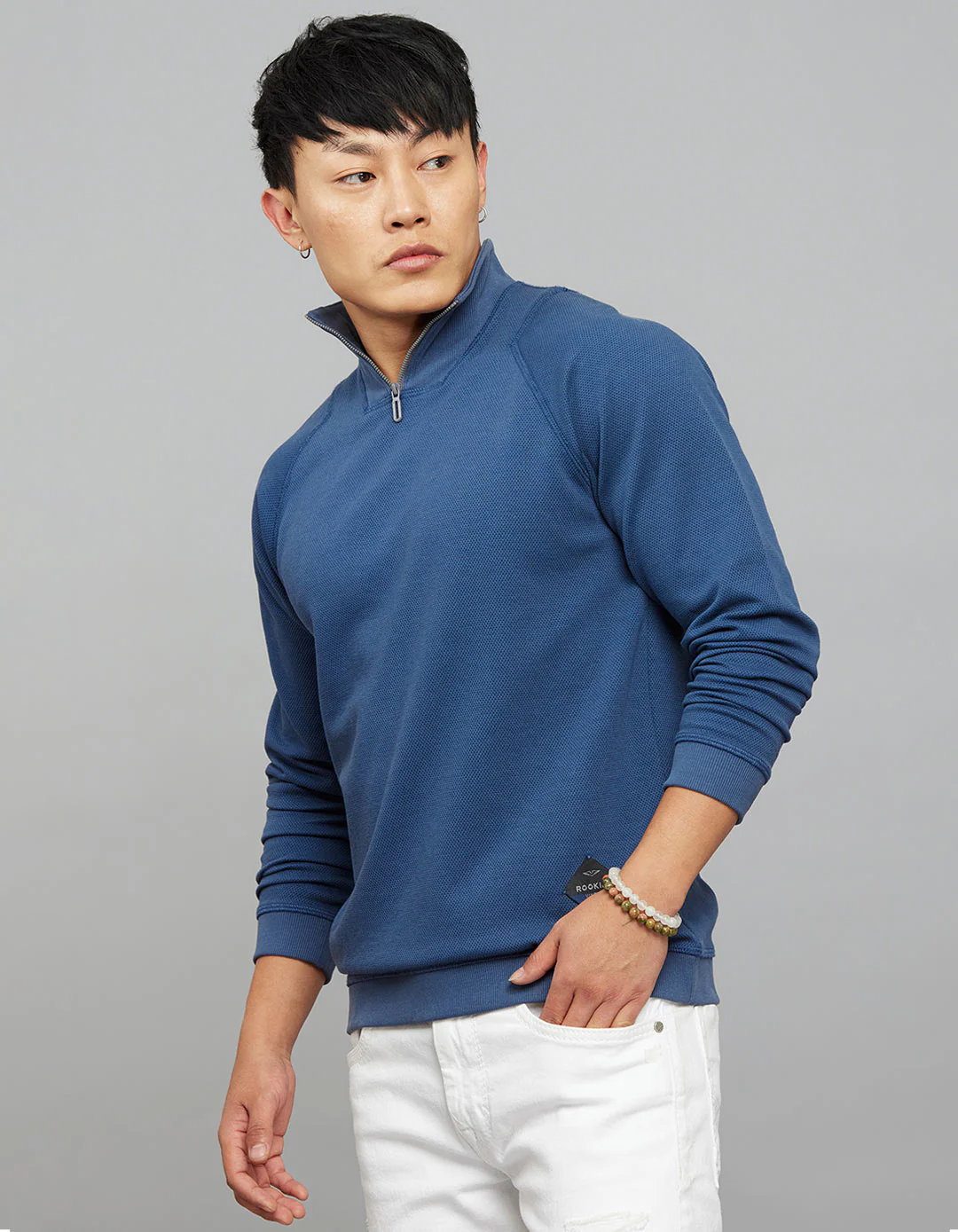 Blue High Neck Full Sleeves Sweatshirt - Image 3