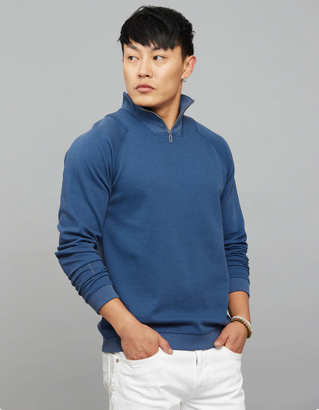 Blue High Neck Full Sleeves Sweatshirt - Image 4