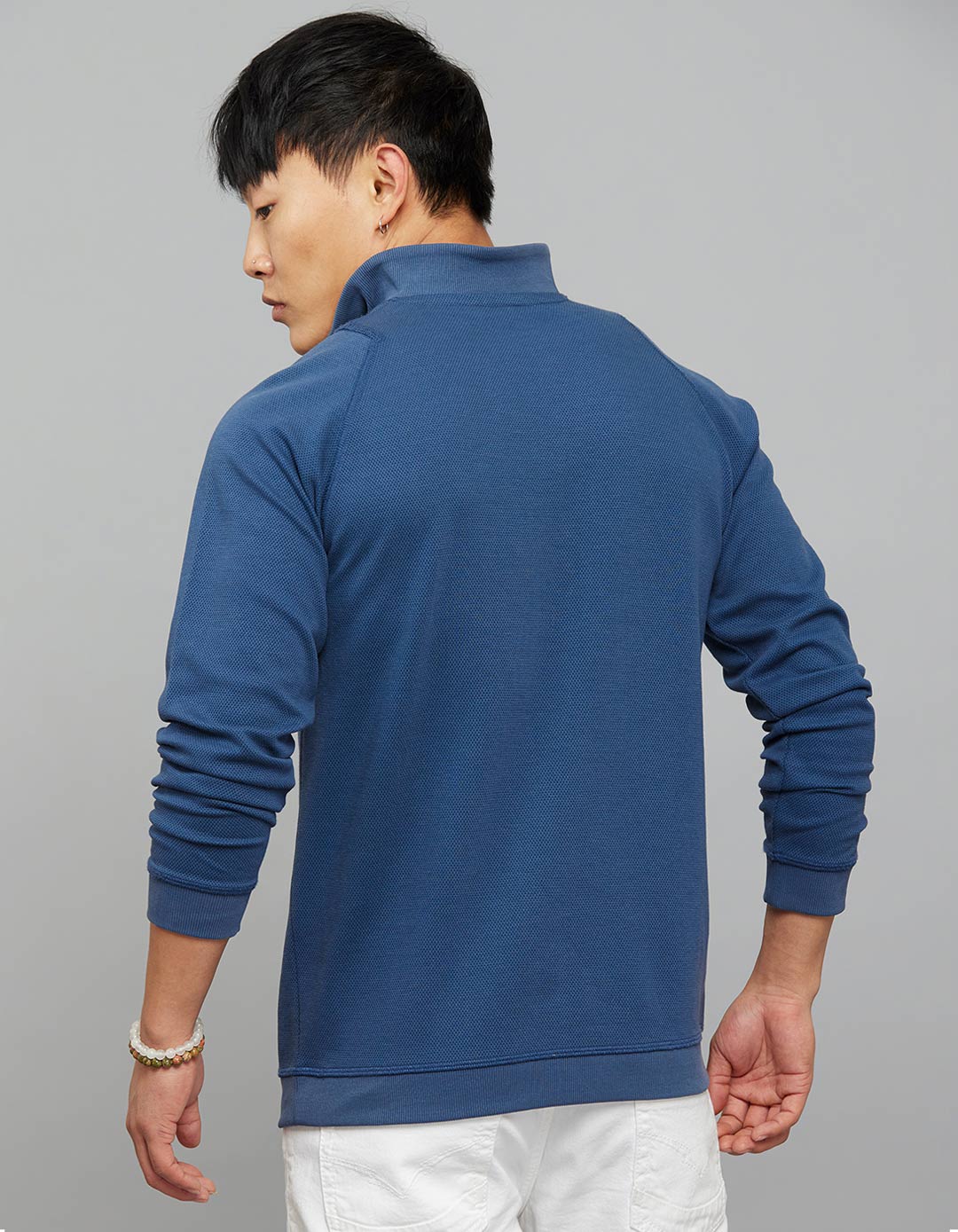Blue High Neck Full Sleeves Sweatshirt - Image 5