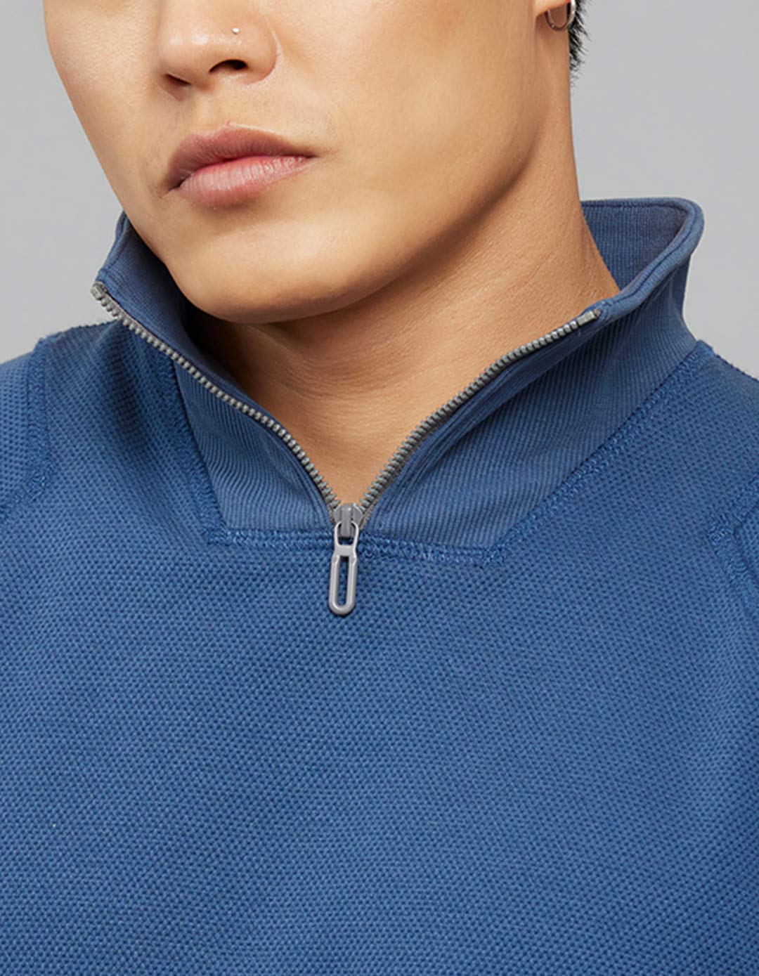 Blue High Neck Full Sleeves Sweatshirt - Image 6