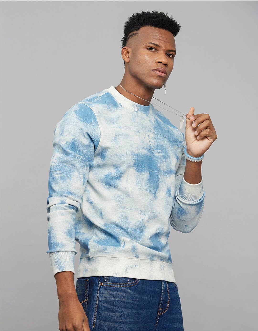 Blue Round Neck Full Sleeves Sweatshirt - Image 4