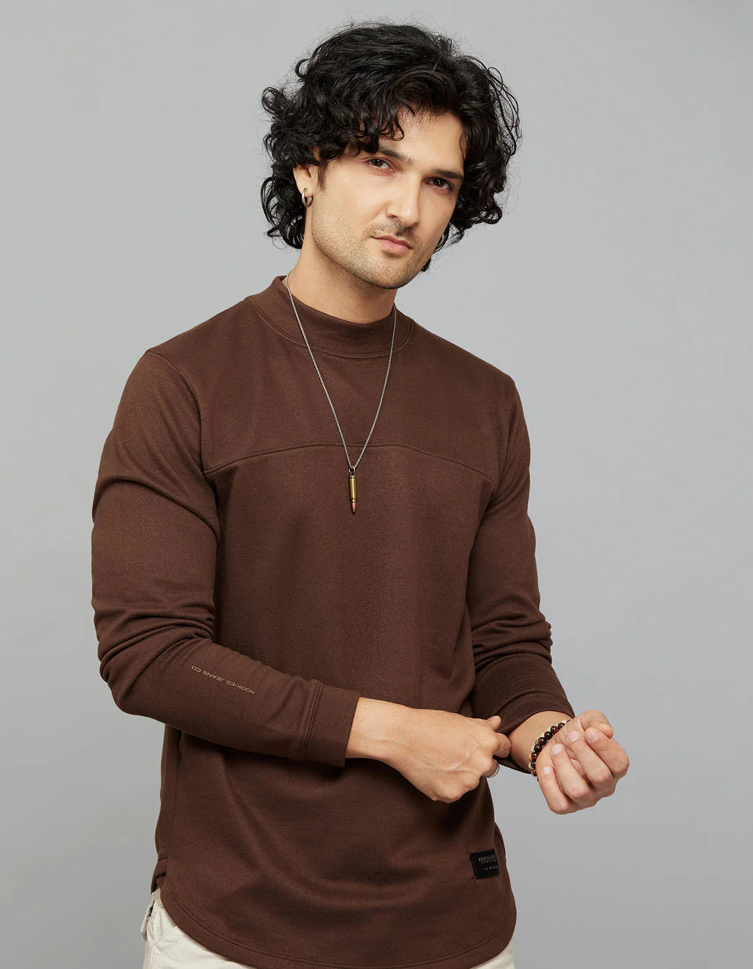 Brown Round Neck Full Sleeves Sweatshirt - Image 3