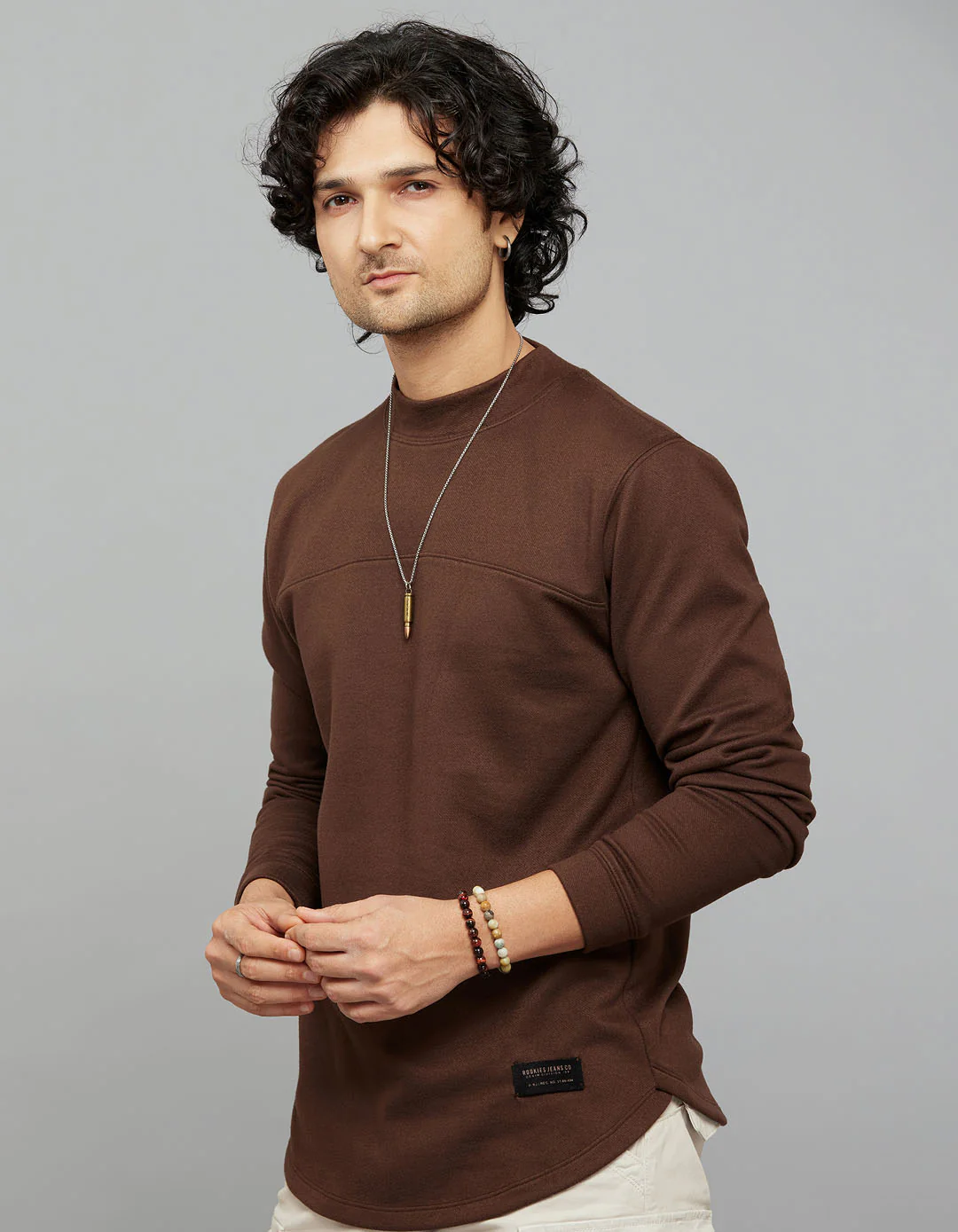 Brown Round Neck Full Sleeves Sweatshirt - Image 4