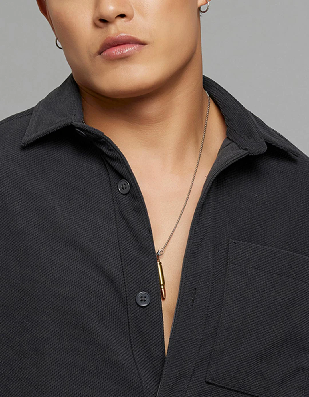 Charcoal Full Sleeves Button Front Closure Shacket - Image 5