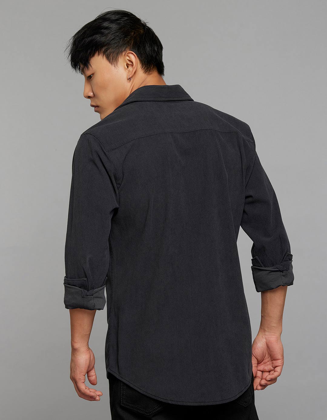 Charcoal Full Sleeves Button Front Closure Shacket - Image 7