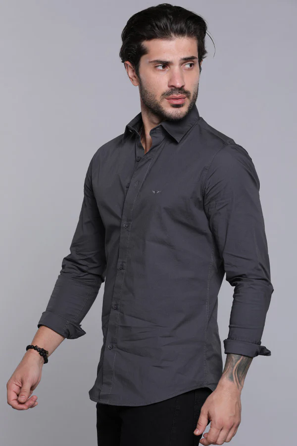 Charcoal Full Sleeves Solid Shirt - Image 3