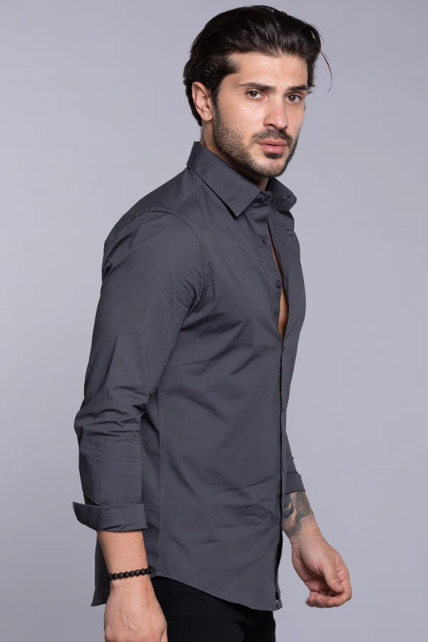 Charcoal Full Sleeves Solid Shirt - Image 4