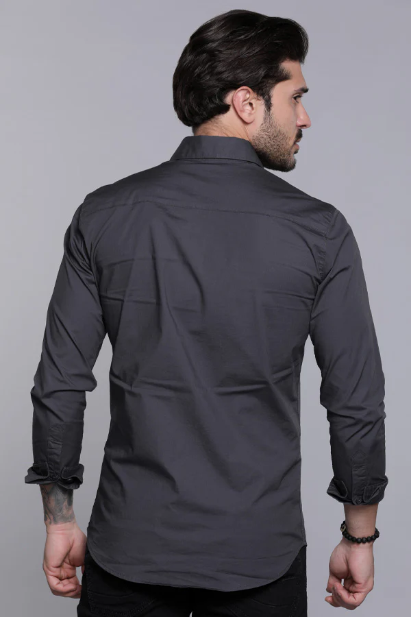 Charcoal Full Sleeves Solid Shirt - Image 5