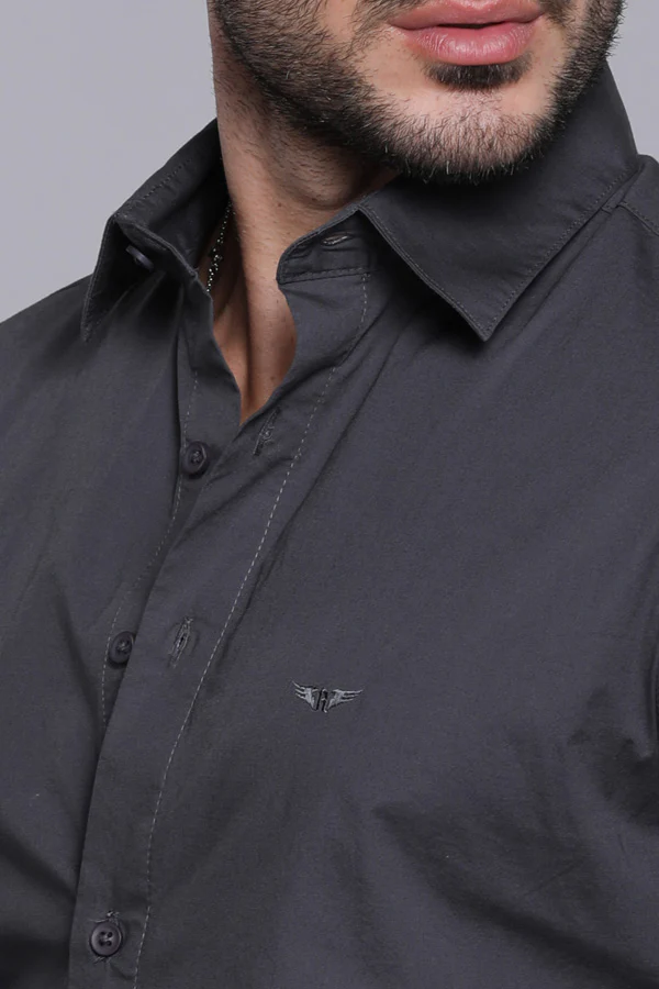 Charcoal Full Sleeves Solid Shirt - Image 6