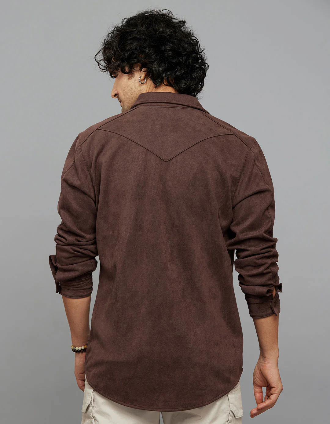 Coffee Full Sleeves Zipper Front Closure Suede Shacket - Image 6