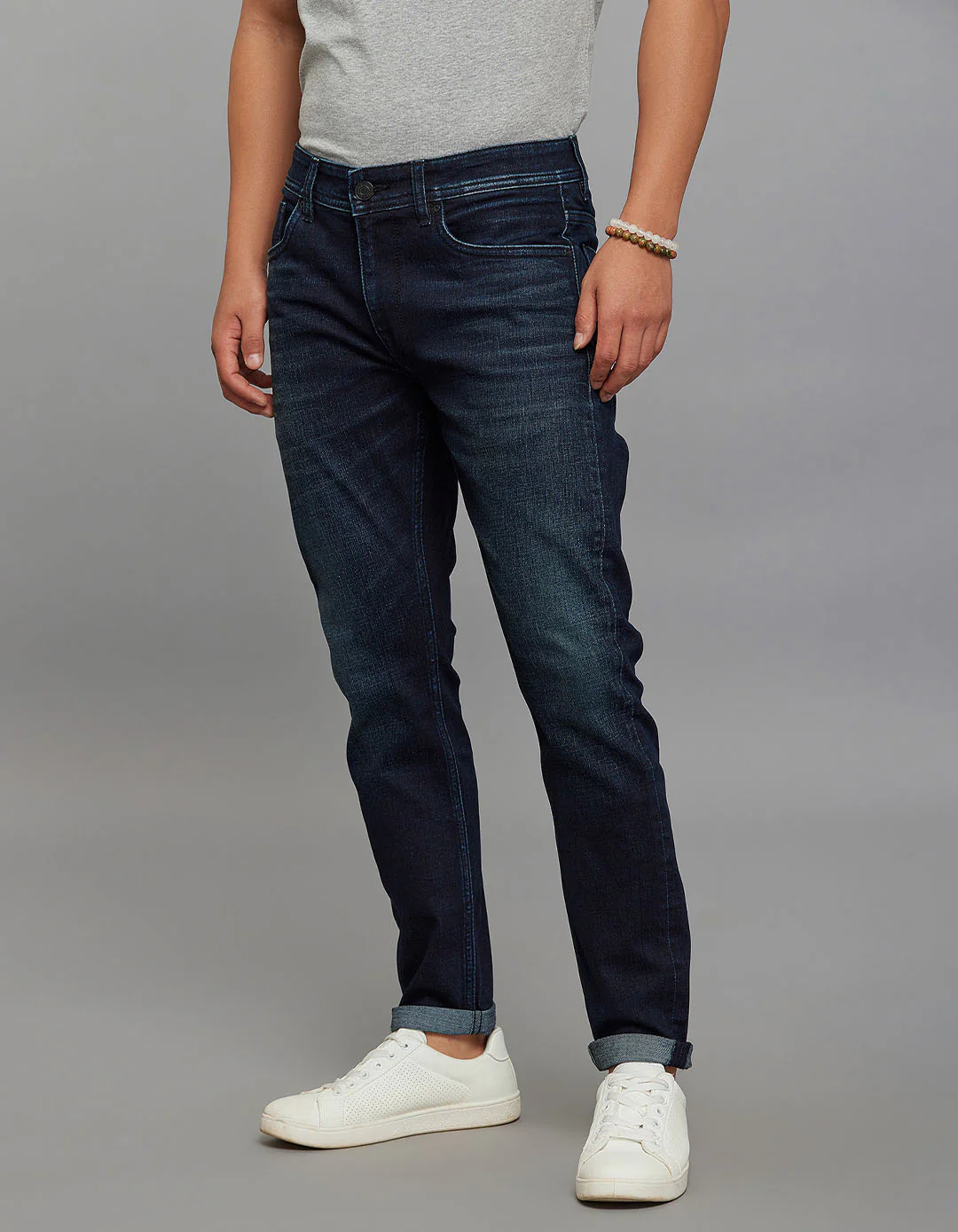 Dark Blue 5 Pocket Low-Rise Ankle Length Classic Stretch Jeans - Image 3