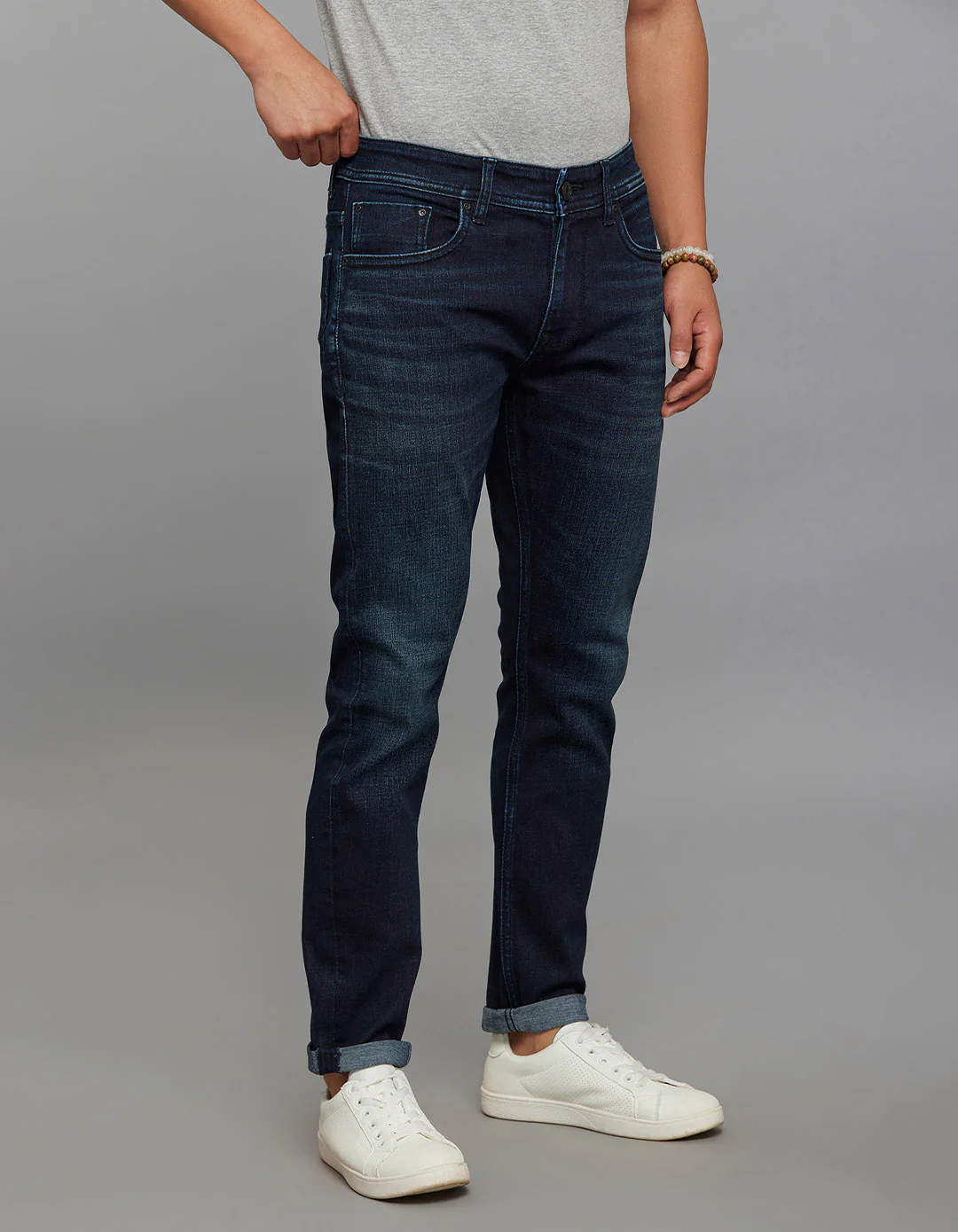 Dark Blue 5 Pocket Low-Rise Ankle Length Classic Stretch Jeans - Image 4