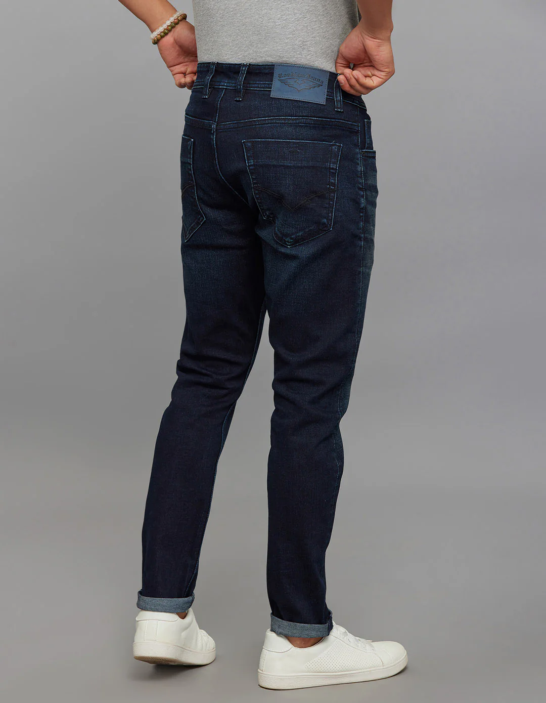 Dark Blue 5 Pocket Low-Rise Ankle Length Classic Stretch Jeans - Image 5