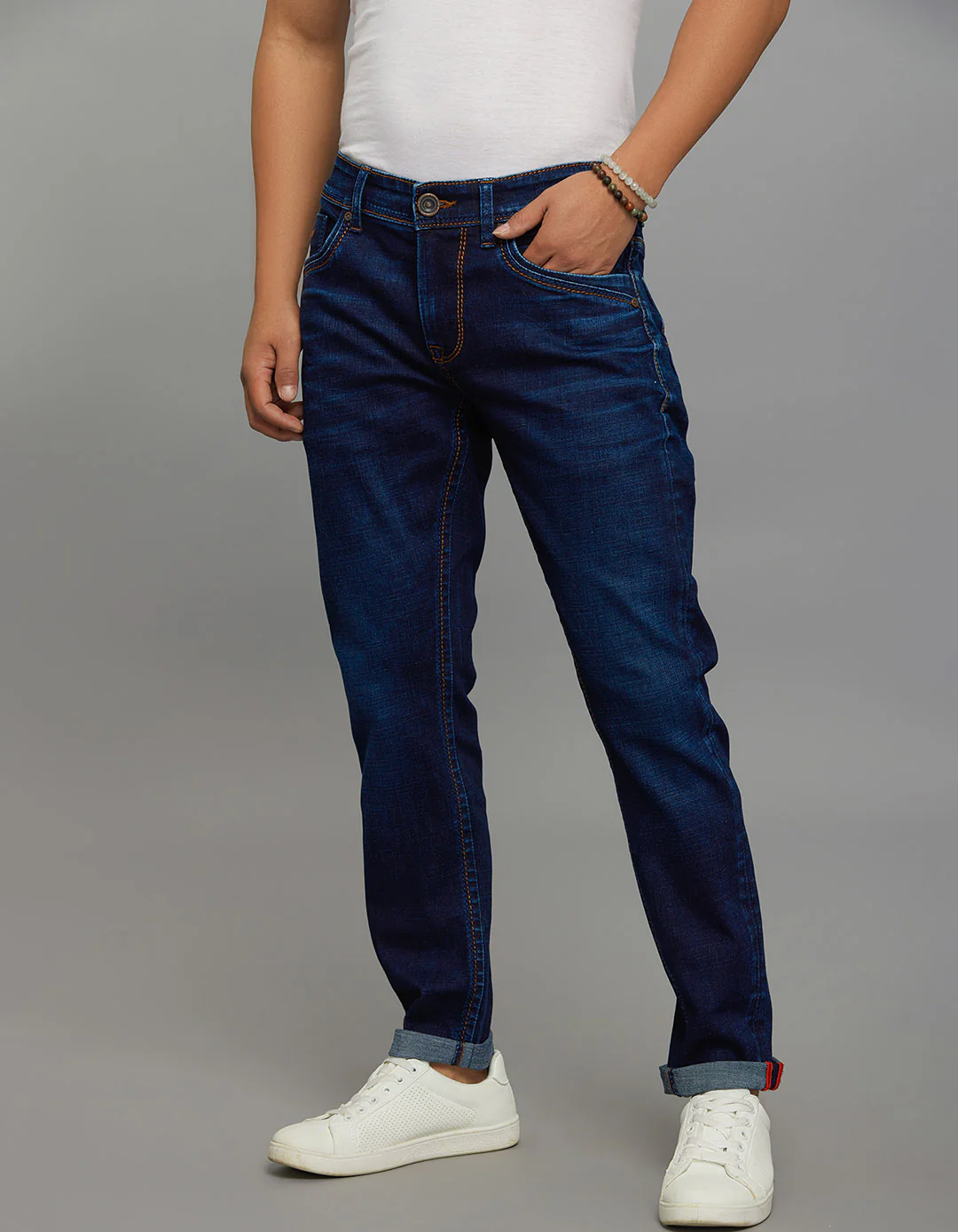 Dark Blue 5 Pocket Low-Rise Ankle Length Stretch Jeans - Image 3