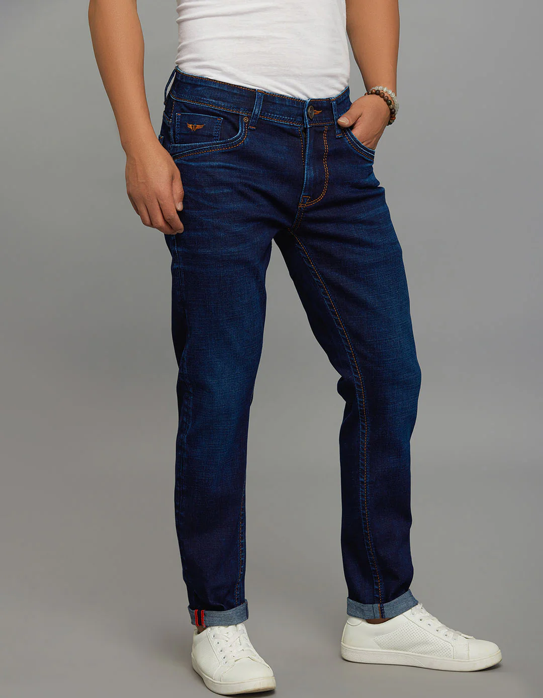 Dark Blue 5 Pocket Low-Rise Ankle Length Stretch Jeans - Image 4