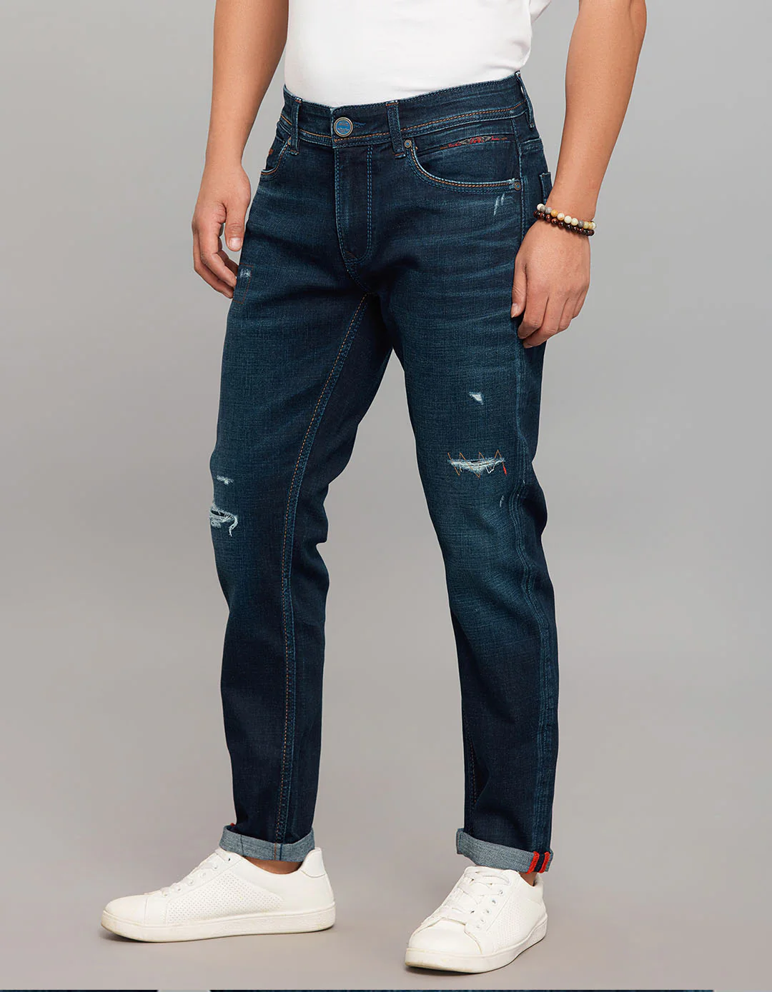 Dark Blue 5 Pocket Low-Rise Ankle Length Stretch Jeans - Image 3