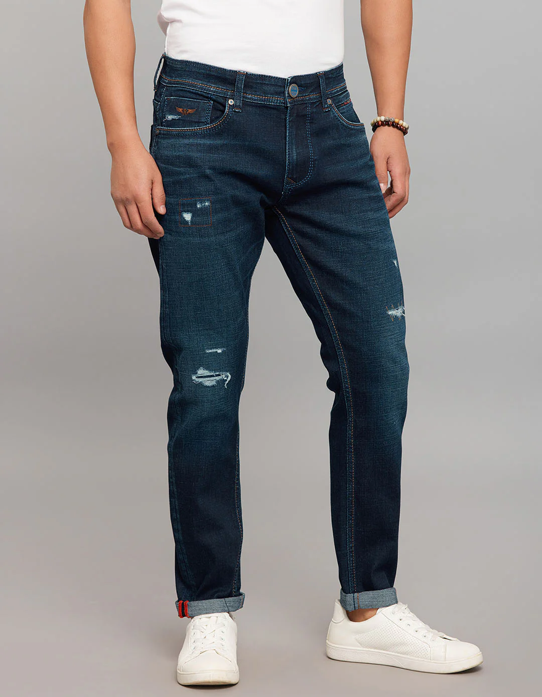 Dark Blue 5 Pocket Low-Rise Ankle Length Stretch Jeans - Image 4