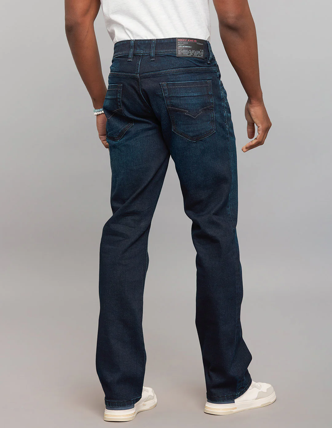 Dark Blue 5 Pocket Mid Rise Loose Boot Leg Stretch Jeans - Image 4