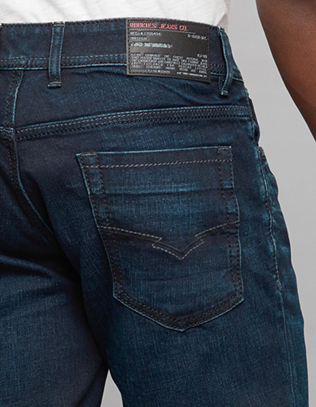 Dark Blue 5 Pocket Mid Rise Loose Boot Leg Stretch Jeans - Image 5