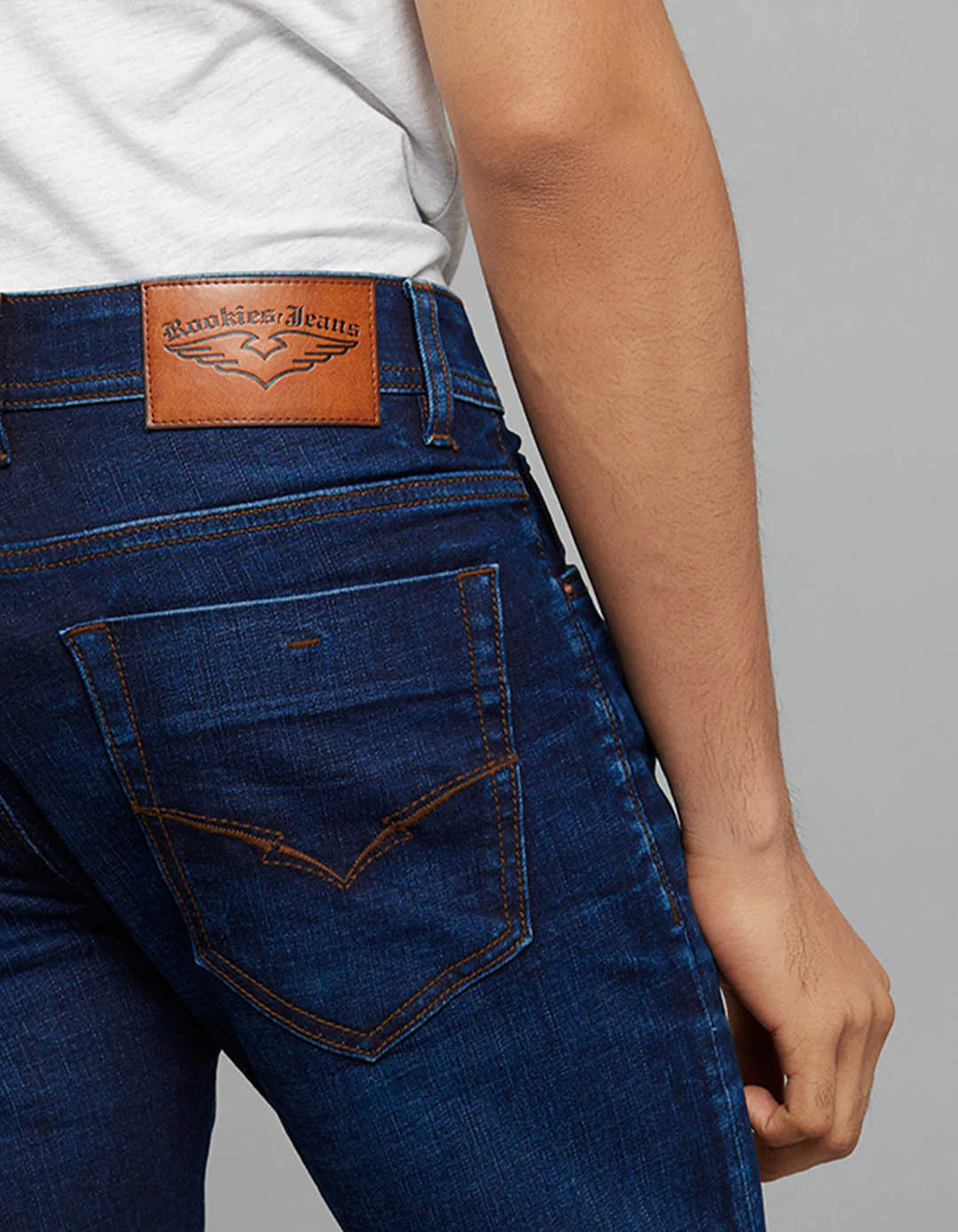 Dark Blue 5 Pocket Mid-Rise Slim Straight Fit Classic Stretch Jeans - Image 6