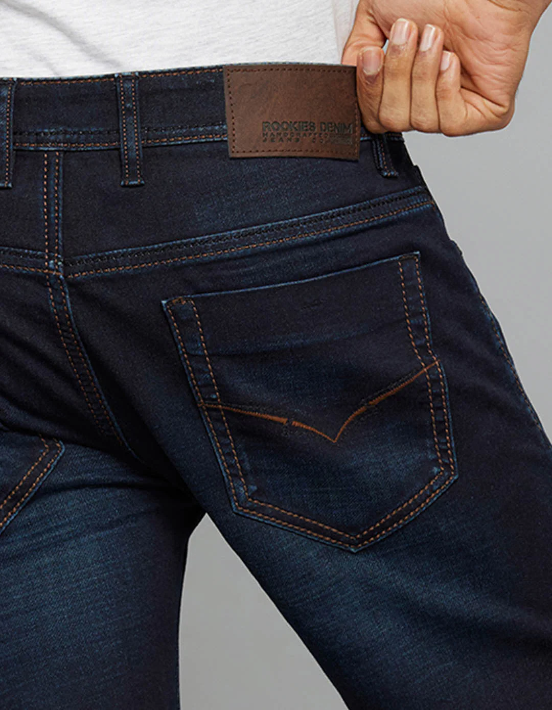 Dark Blue 5 Pocket Mid-Rise Slim Straight Fit Knit Stretch Jeans - Image 6