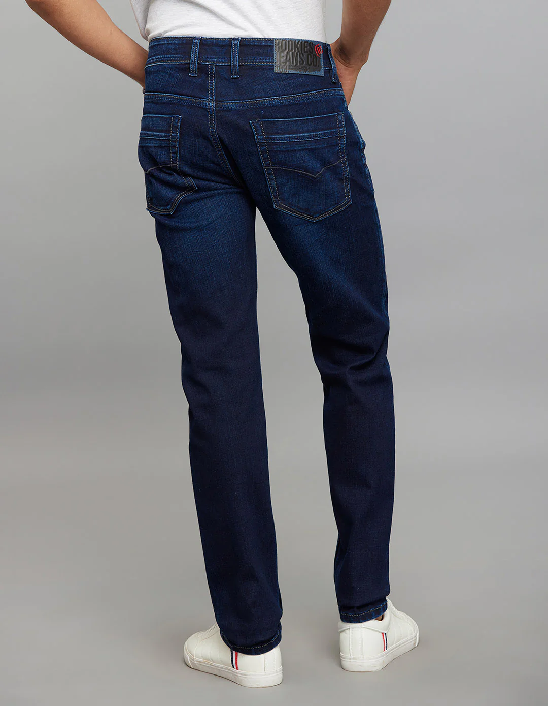 Dark Blue 5 Pocket Mid-Rise Slim Straight Fit Stretch Jeans - Image 5