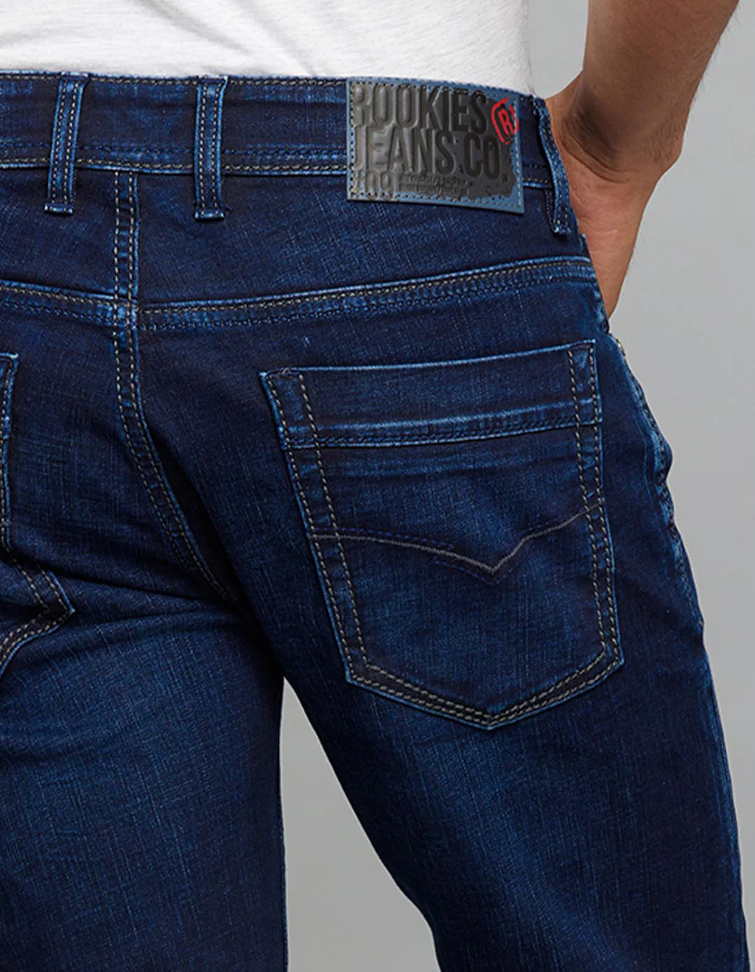 Dark Blue 5 Pocket Mid-Rise Slim Straight Fit Stretch Jeans - Image 6