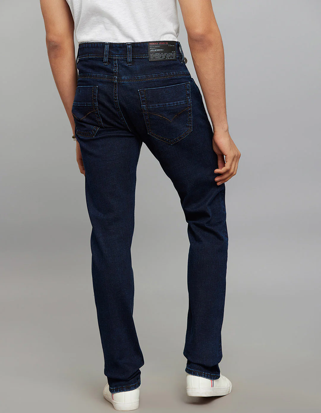 Dark Blue 5 Pocket Mid-Rise Slim Straight Fit Stretch Jeans - Image 5