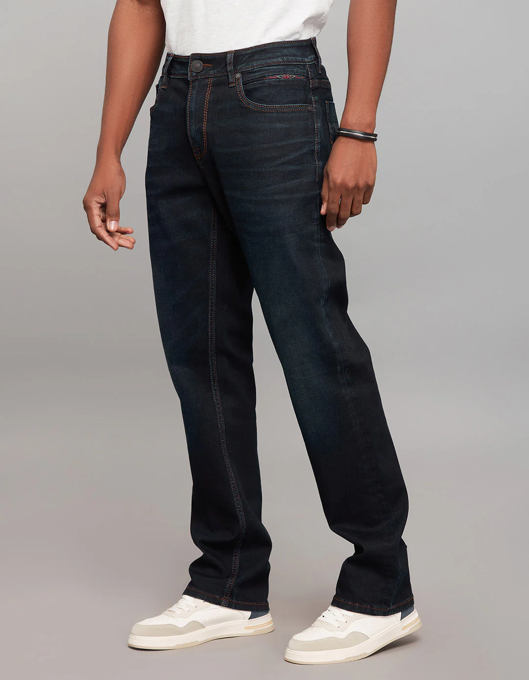 Dark Blue 5 Pocket Midrise, Comfort And Straight Fit Stretch Jeans - Image 3