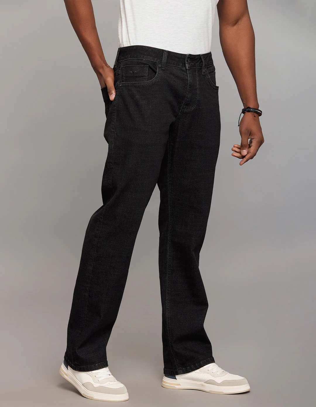 Dark Grey 5 Pocket Midrise, Comfort And Straight Fit Stretch Jeans - Image 4