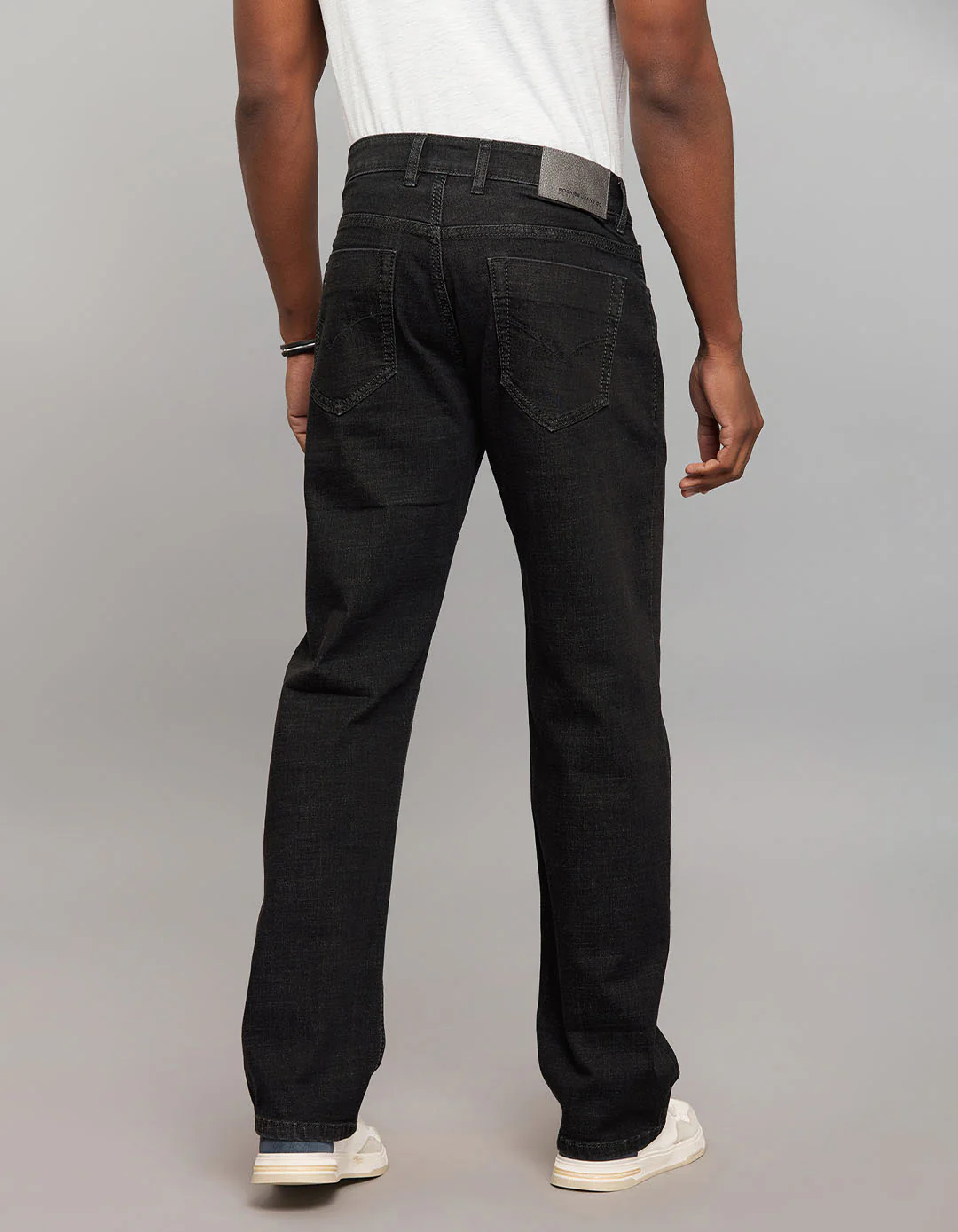 Dark Grey 5 Pocket Midrise, Comfort And Straight Fit Stretch Jeans - Image 5