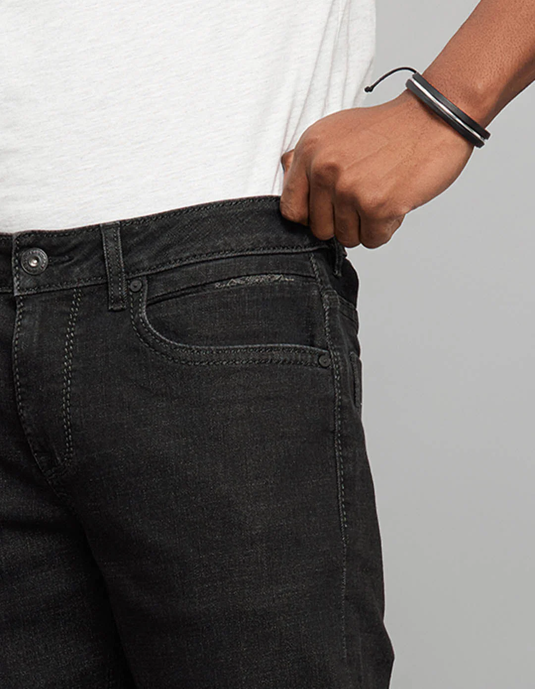 Dark Grey 5 Pocket Midrise, Comfort And Straight Fit Stretch Jeans - Image 6