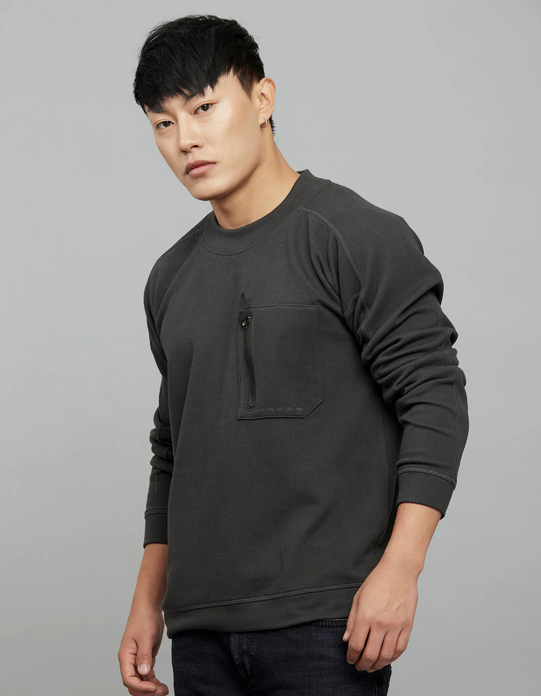 Dark Grey Round Neck Full Sleeves Sweat Shirt - Image 3