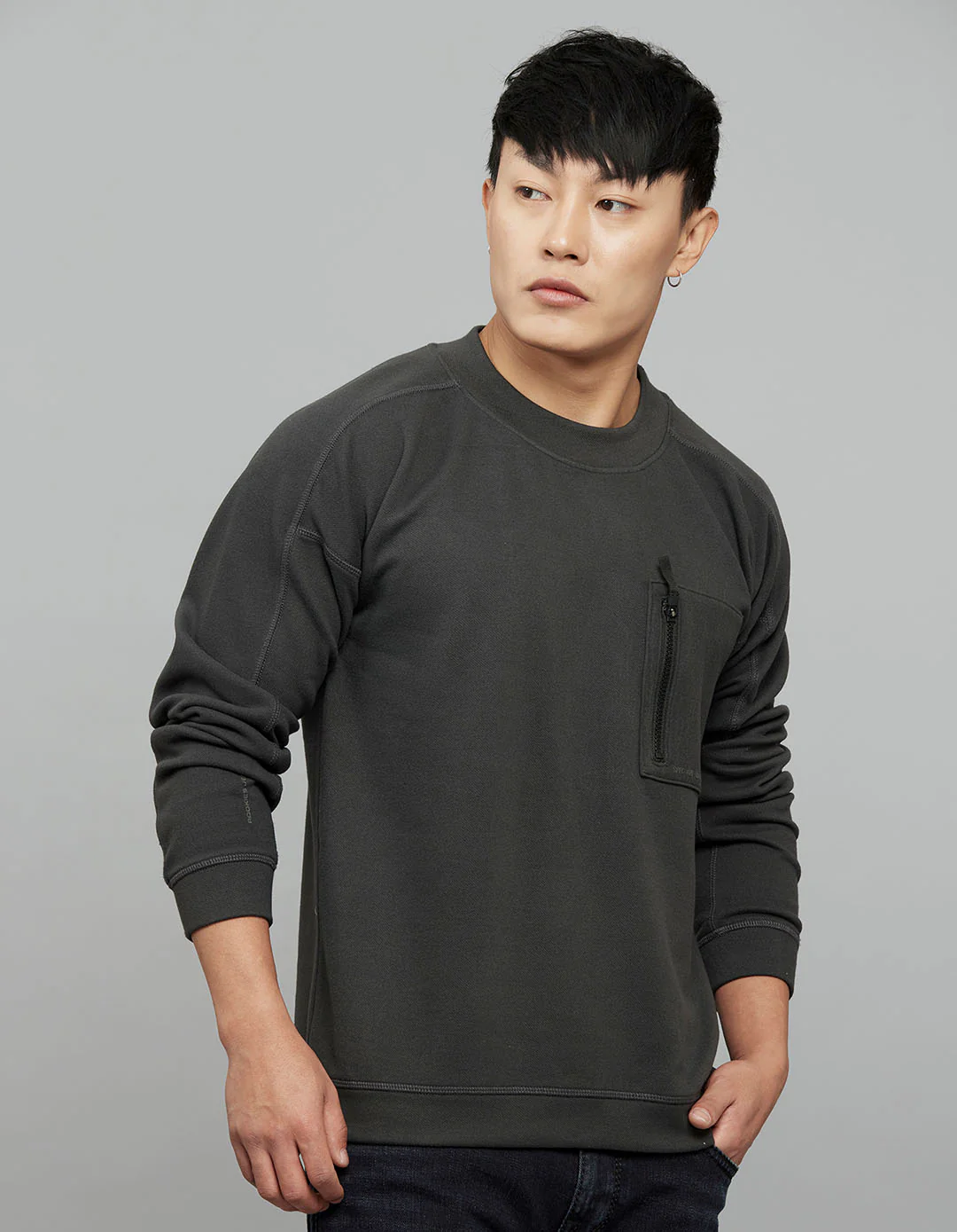 Dark Grey Round Neck Full Sleeves Sweat Shirt - Image 4