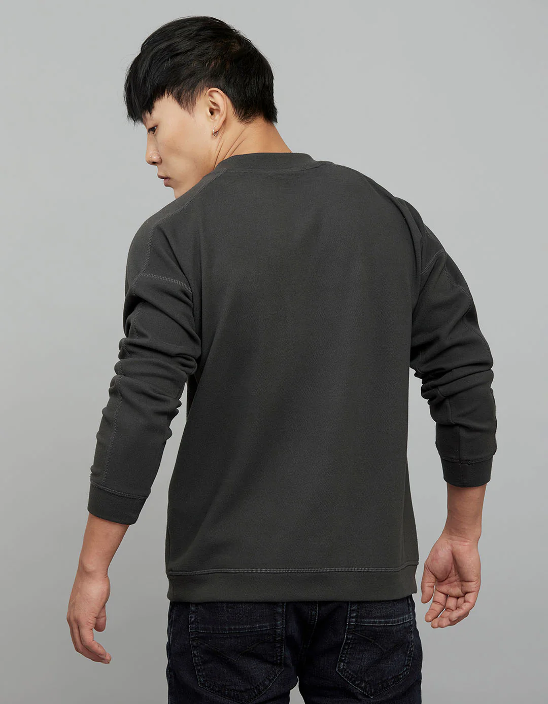 Dark Grey Round Neck Full Sleeves Sweat Shirt - Image 5