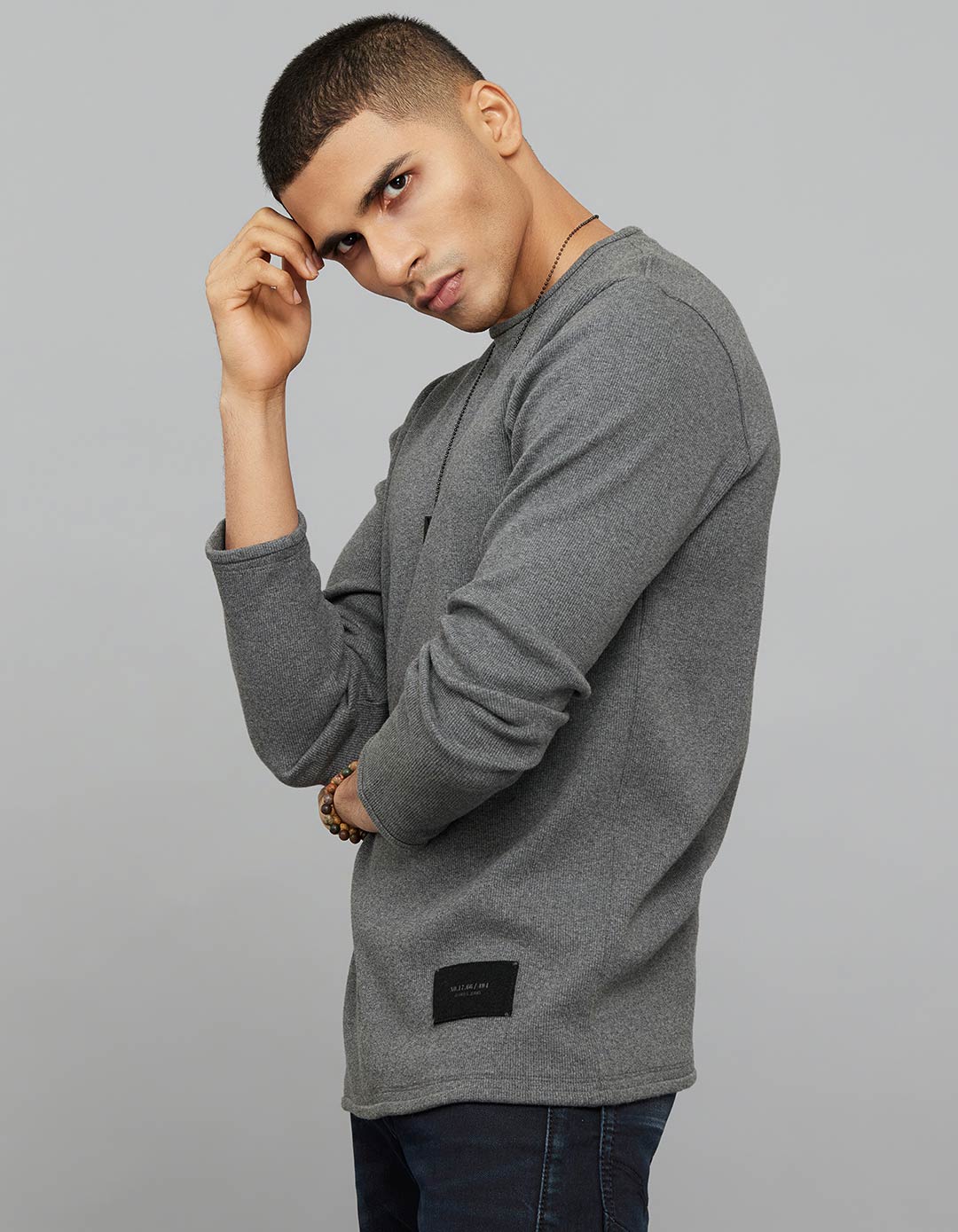 Dark Grey Round Neck Full Sleeves Sweatshirt - Image 3